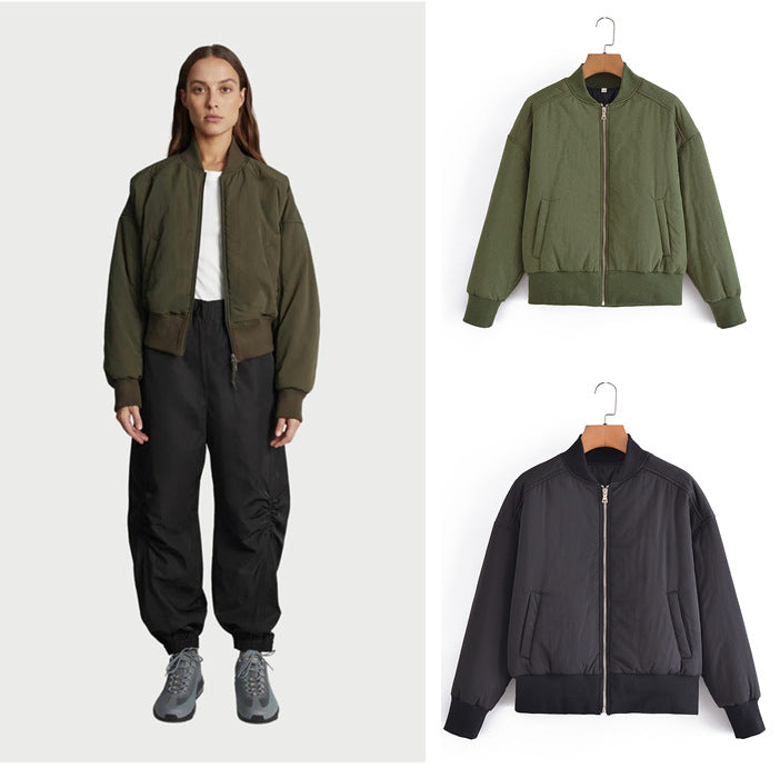 Ladies short padded blouson jacket with ribbed hem Mune Fashion