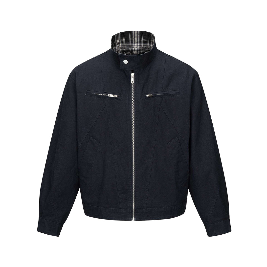 Men's short-cut boxy blouson with stand collar, zipper and chest zippers Mune Fashion