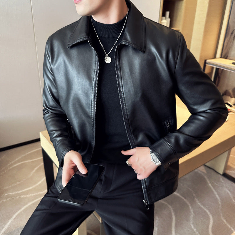 Men's Fashionable Faux Leather Jacket with Classic Cut Mune Fashion