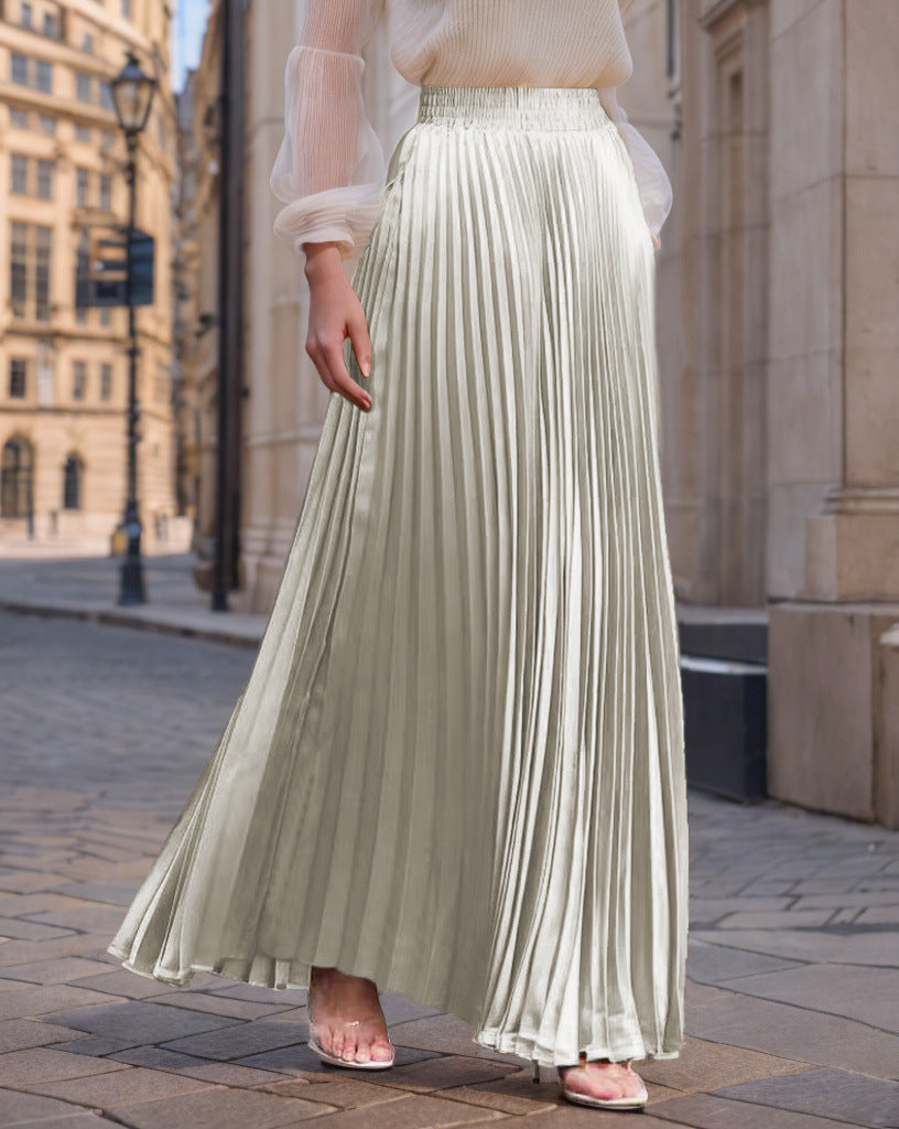 Women nan Maxi skirt pleated from flowing satin with elastic waistband Mune Fashion