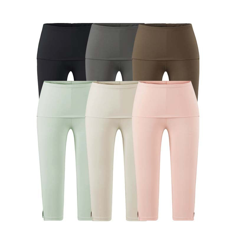 Women's capri leggings with high fold-over waistband, shaping effect and side leg slit Mune Fashion