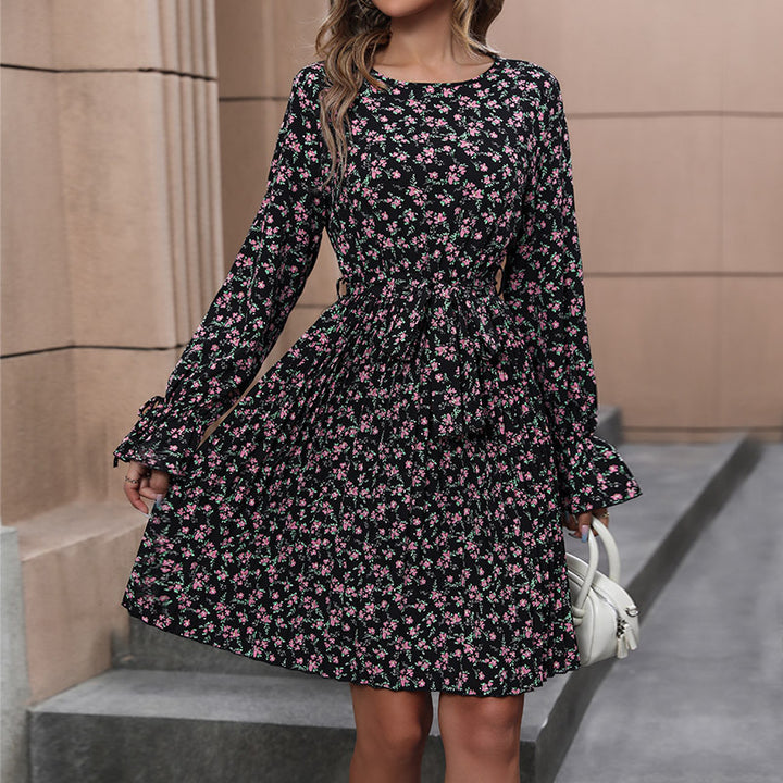 Ladies Playful Flower Maxi Dress with Long Sleeves Mune Fashion