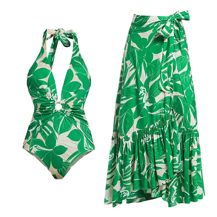 Women's One-Piece Swimsuit with Floral Design and Refined Waistline Mune Fashion