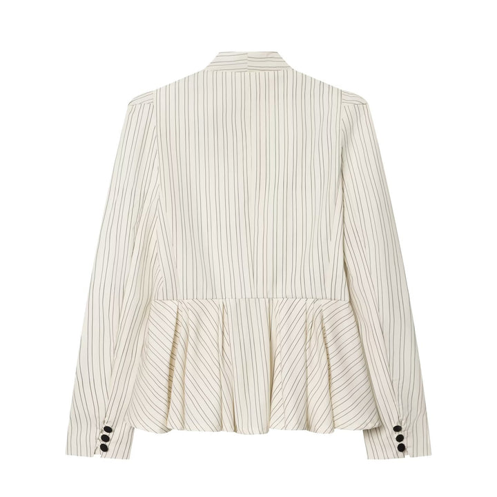 Ladies Tailored Pinstripe Blazer with Shawl Collar and Peplum Mune Fashion