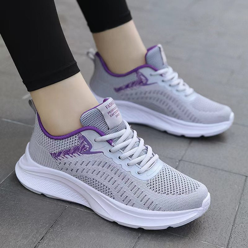 Women's seamless knit walking shoe with breathable mesh upper, ergonomic wave cushioning, and reinforced heel tab Mune Fashion