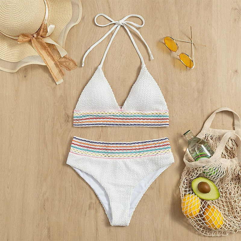 Women's triangle bikini with high-cut bottom and colorful wrap strap Mune Fashion