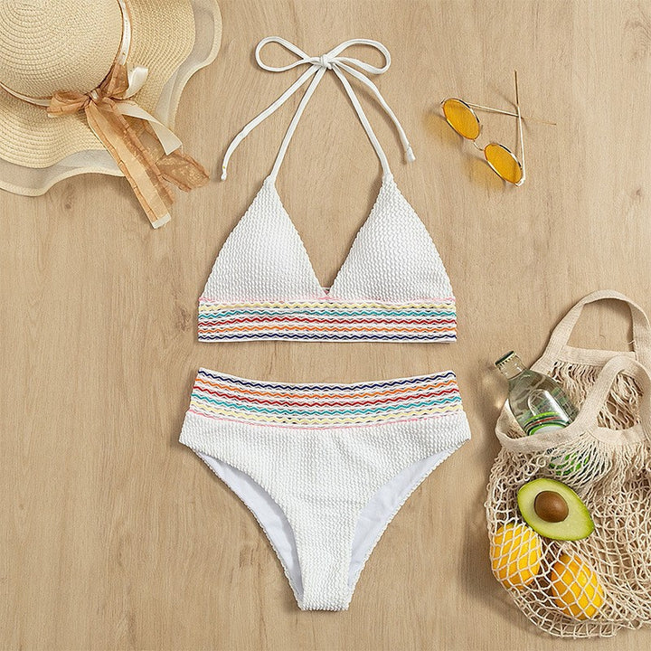 Women's triangle bikini with high-cut bottom and colorful wrap strap Mune Fashion