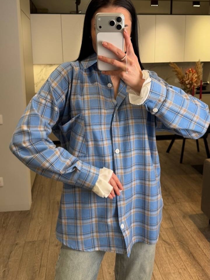 Women Checked Flannel Overshirt with Shirt Collar, Relaxed Fit and Patch Chest Pocket Mune Fashion