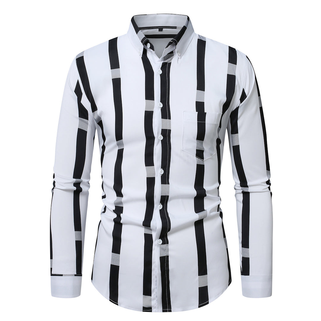 Men's fitted long sleeve shirt with vertical stripe pattern and button-down collar Mune Fashion
