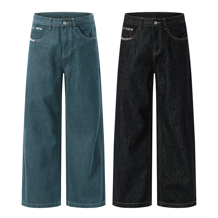 Men's Extra Wide Denim Baggy Pants with Extended Hem and Drop Crotch Mune Fashion