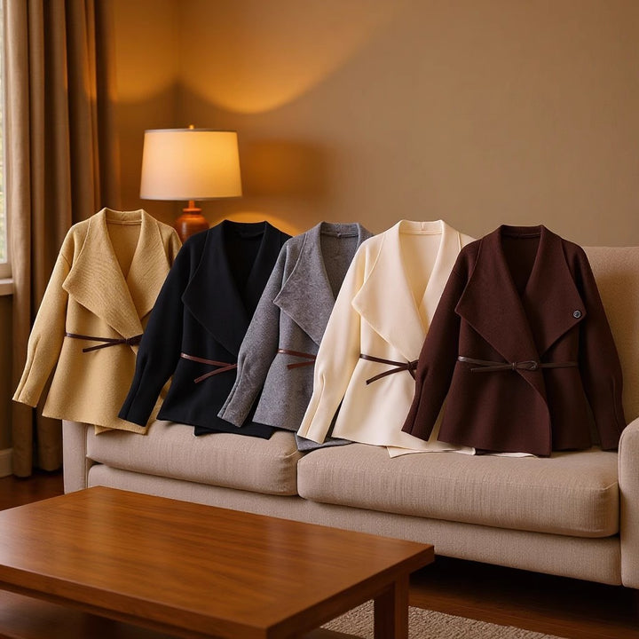 Women’s Wrap Coat with Oversized Shawl Collar and Waist Belt Mune Fashion