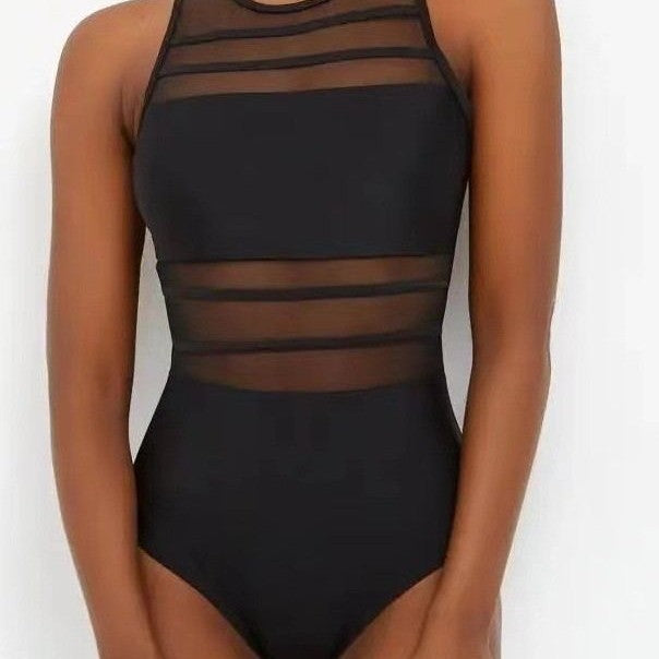 Women's High-Cut Swimsuit with Transparent Mesh Insert Mune Fashion