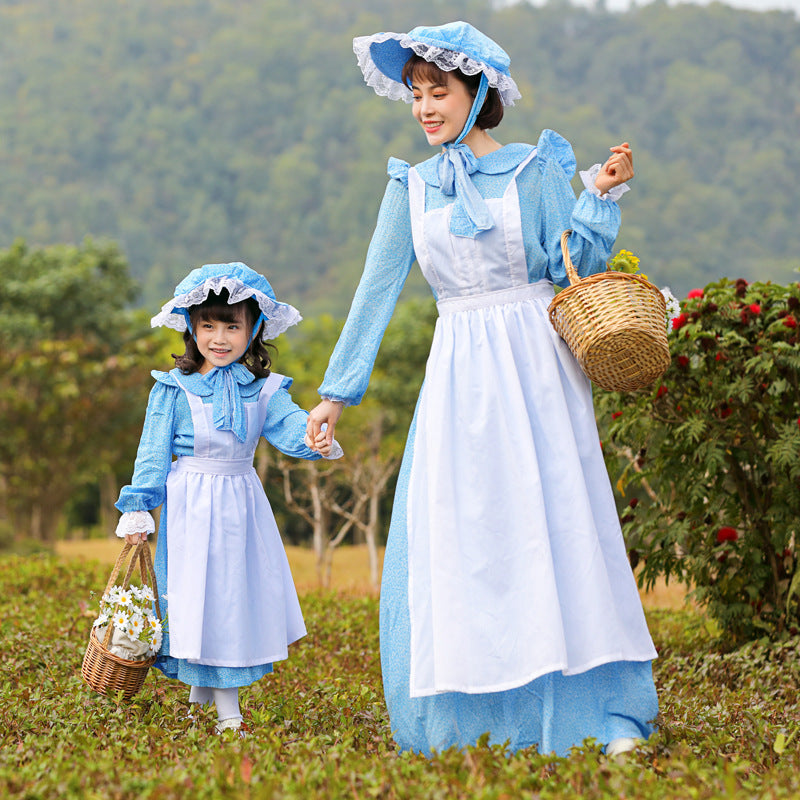Women's Vintage Farmer Dress with Romantic Ruffles and Matching Hat Mune Fashion