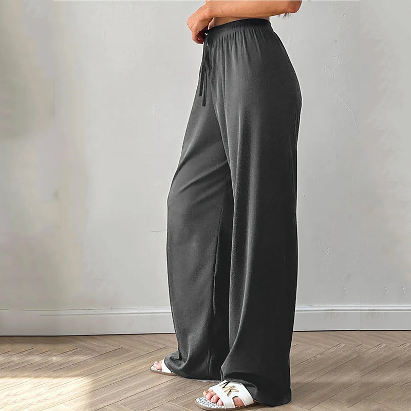 Ladies wide high-cut lounge pants with elastic waistband and drawstring Mune Fashion