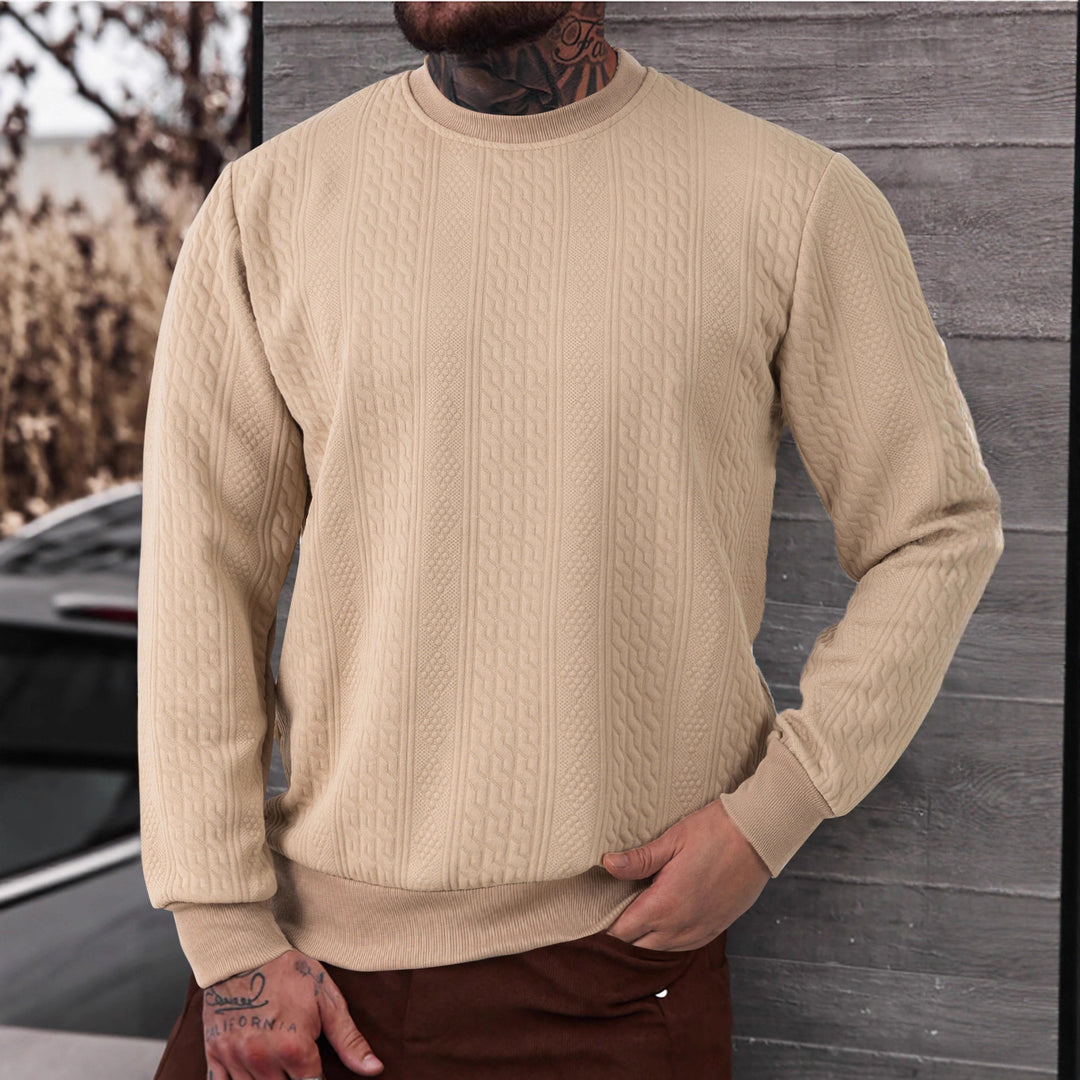Men's textured round neck sweatshirt with fine waffle structure and ribbed cuffs Mune Fashion
