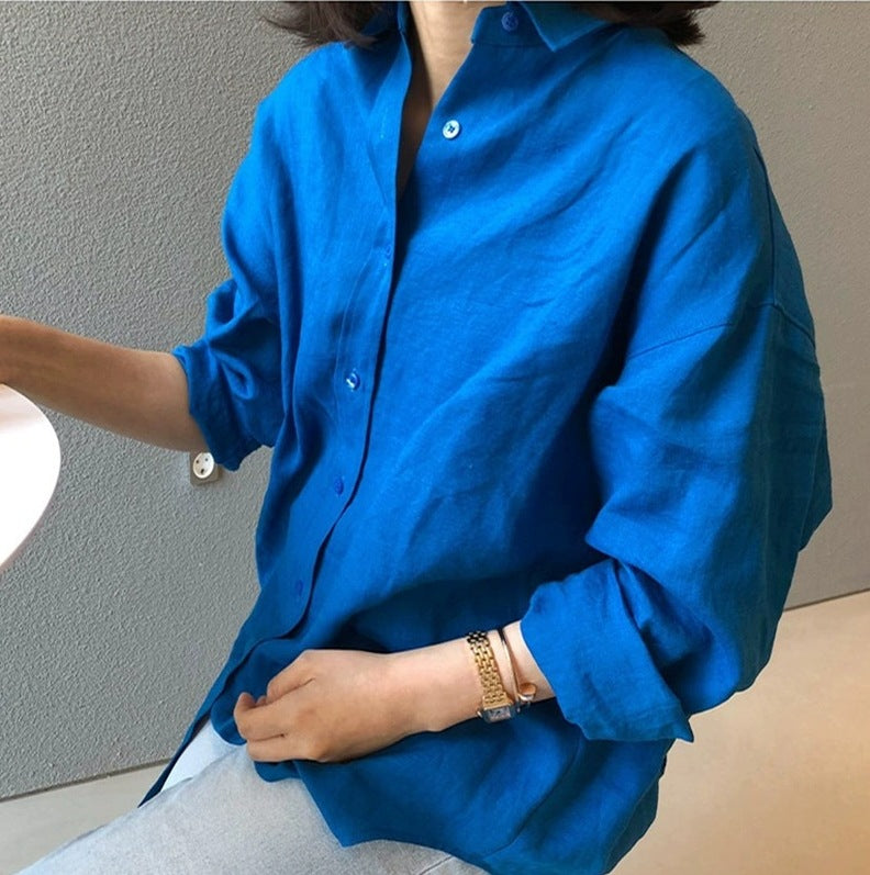 Women's Urban Oversized Linen Shirt with Open Collar and Boxy Silhouette Mune Fashion