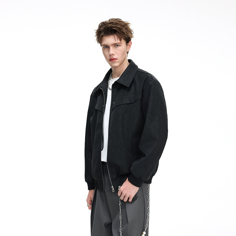 Men's bomber jacket in Harrington style with ribbed hem and concealed zipper Mune Fashion
