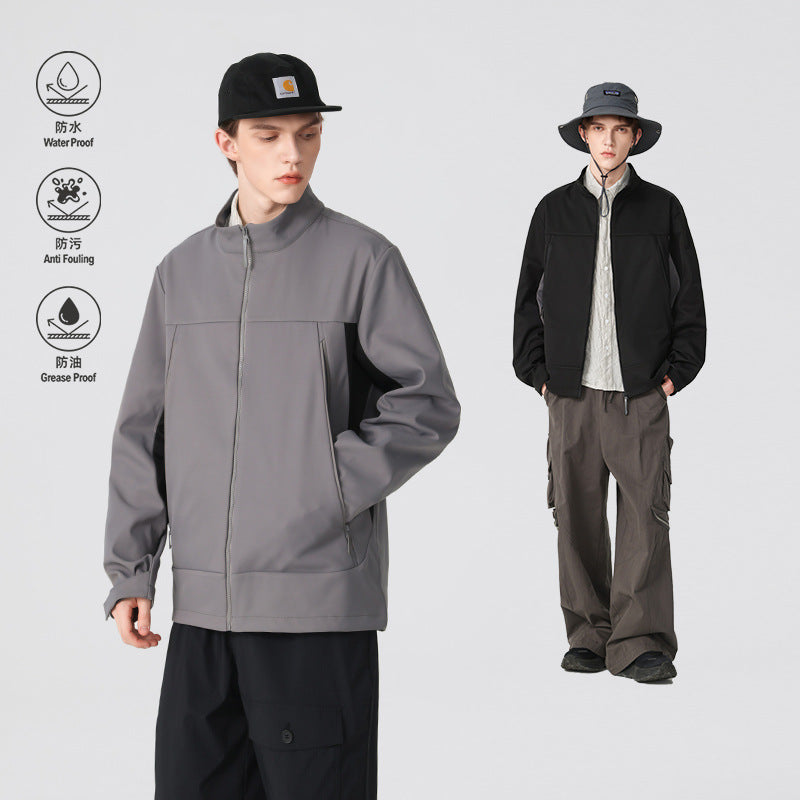 Herren Hybrid-Softshelljacke im Urban-Tech-Look mit hohem Stehkragen und verdecktem Reißverschluss Mune Fashion