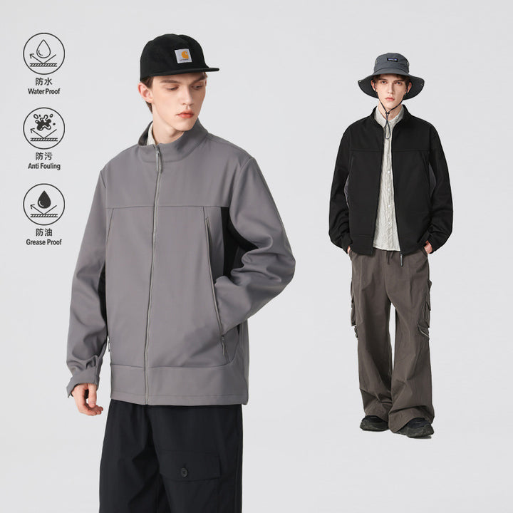 Herren Hybrid-Softshelljacke im Urban-Tech-Look mit hohem Stehkragen und verdecktem Reißverschluss Mune Fashion