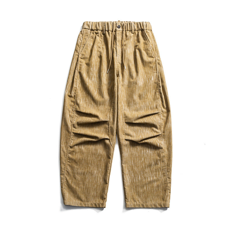 Men's wide cord trousers in workwear look with elastic waistband, drawstring and knee pleats Mune Fashion