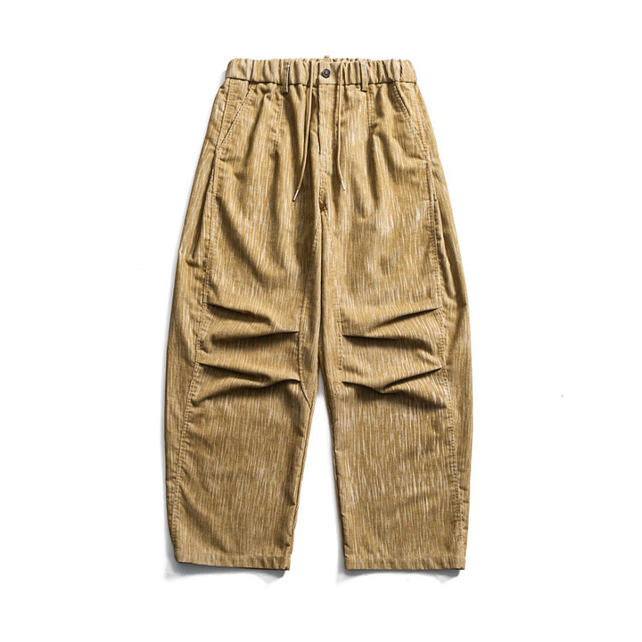 Men's wide cord trousers in workwear look with elastic waistband, drawstring and knee pleats Mune Fashion