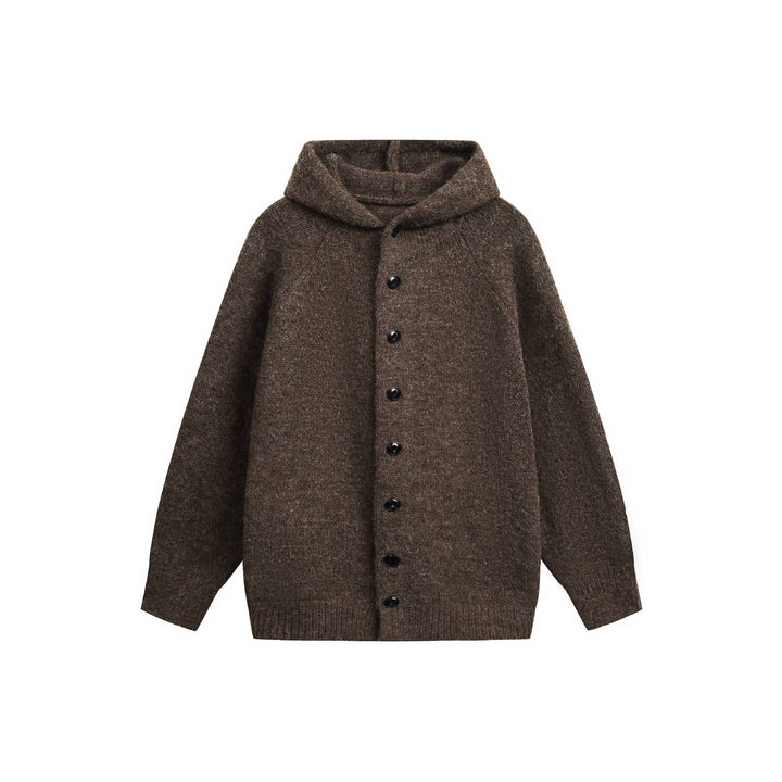 Women's Wool Blend Cape Cardigan with Hood, Button Placket and Raglan Sleeves Mune Fashion