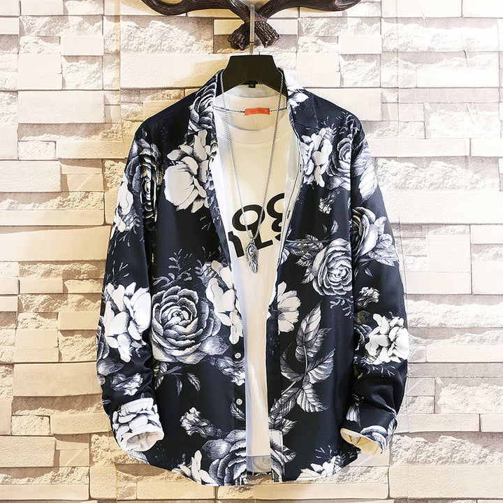 Men's long-sleeved shirt with open lapel collar, contrasting floral print and casual regular-fit silhouette Mune Fashion