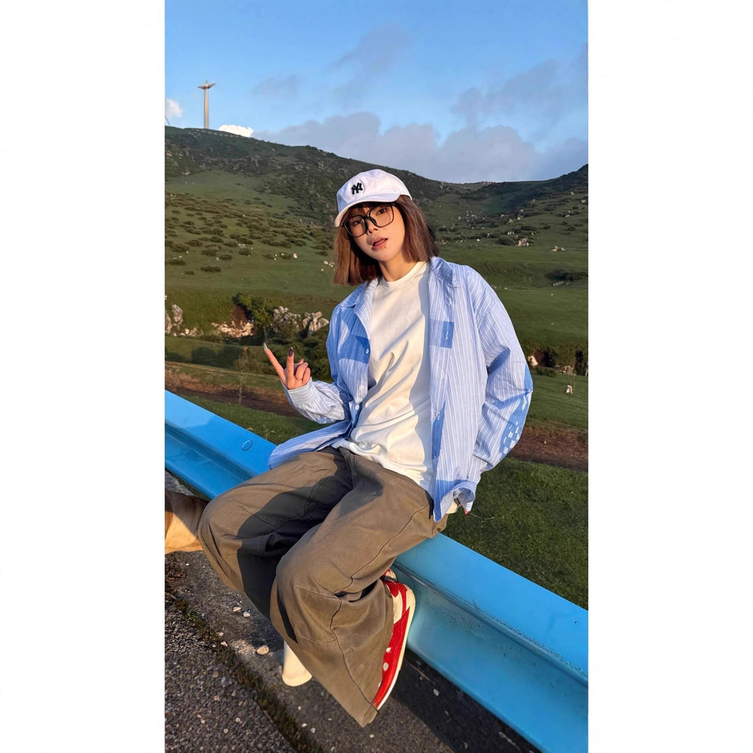 Women's Casual Long Sleeve Shirt with Modern Graphic Print Mune Fashion