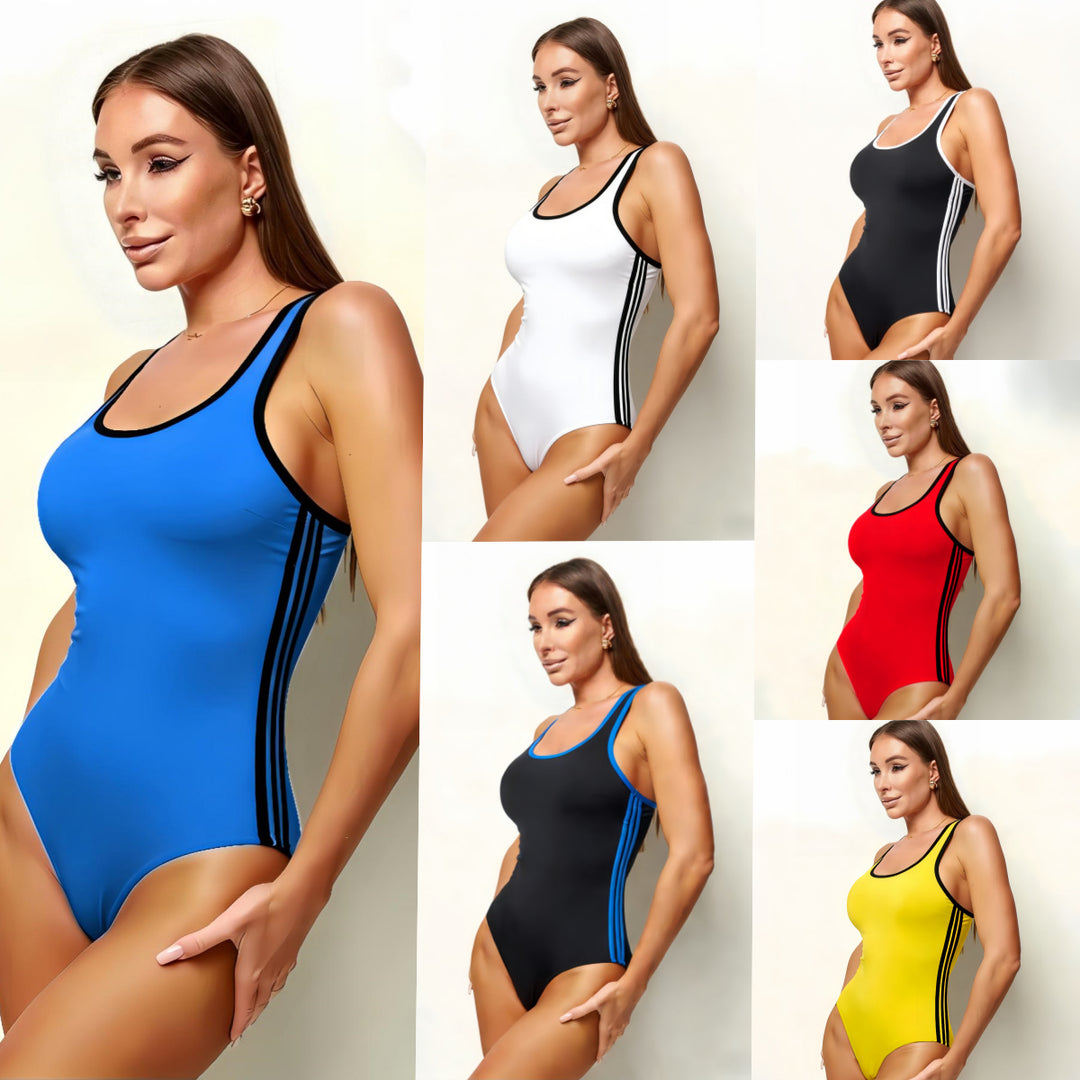 Ladies sporty elegant swimsuit with contrasting stripes Mune Fashion