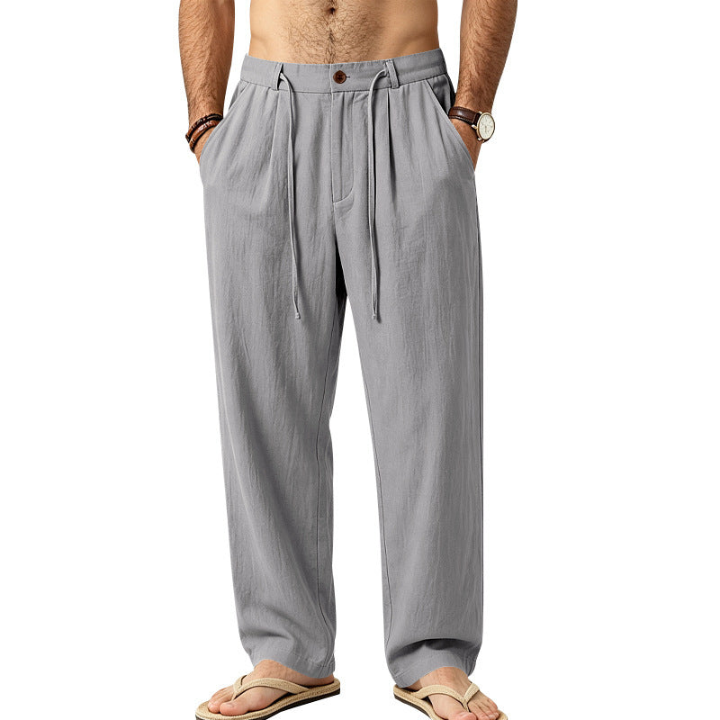 Men's Lightweight Linen Pants with Pleats and Drawstring Mune Fashion