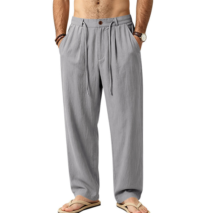 Men's Lightweight Linen Pants with Pleats and Drawstring Mune Fashion
