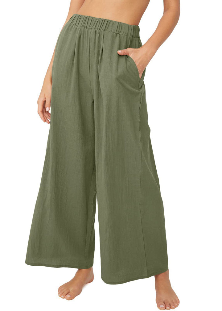 Women Lightweight Palazzo Pants with Wide Leg, Elastic Waistband and Side Pockets Mune Fashion