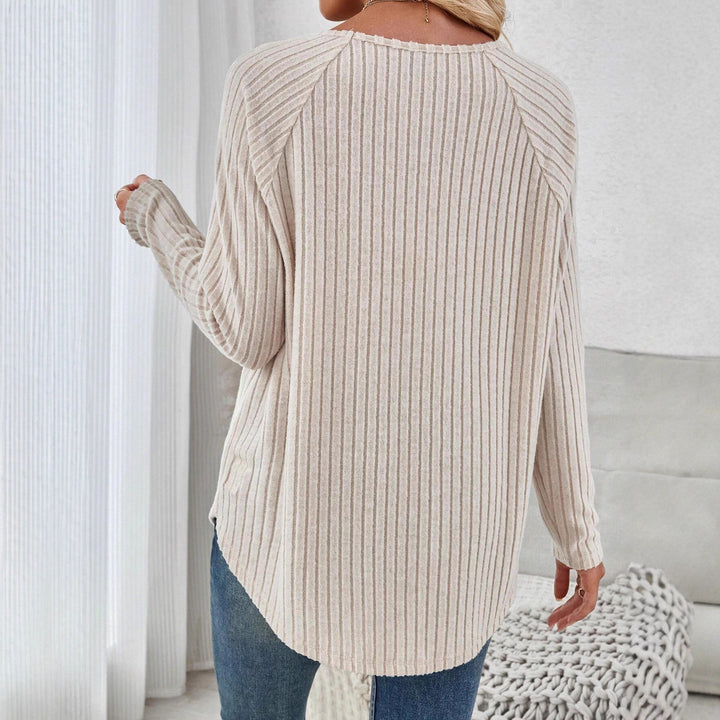 Women Ribbed Longline Sweater with Raglan Sleeves and Rounded Hem Mune Fashion