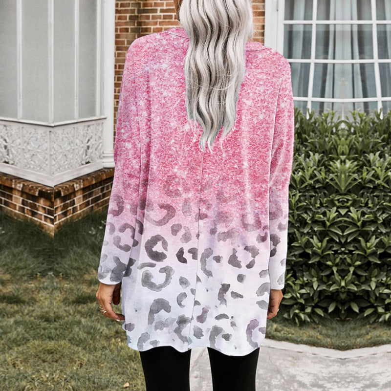 Women Oversize Longshirt-Tunic with Ombre Leopard Print and Side Pockets Mune Fashion