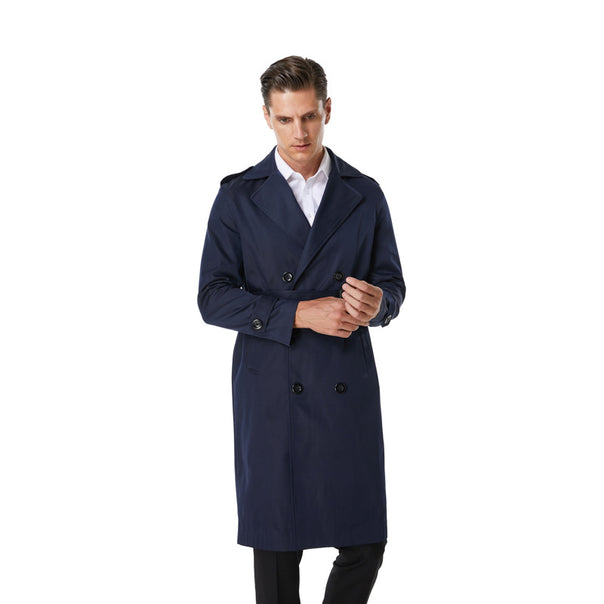 Men's Knee-Length Trench Coat in Classic Double-Breasted with Shoulder Straps and Waist Belt Mune Fashion