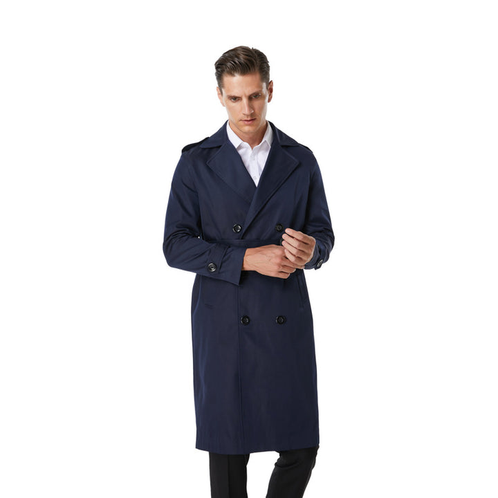 Men's Knee-Length Trench Coat in Classic Double-Breasted with Shoulder Straps and Waist Belt Mune Fashion