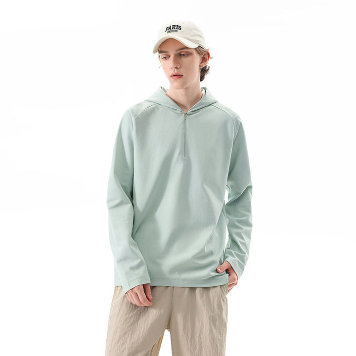 Men's Lightweight Half-Zip Hoodie in Oversized Relaxed Fit made of Technical Jersey Mune Fashion