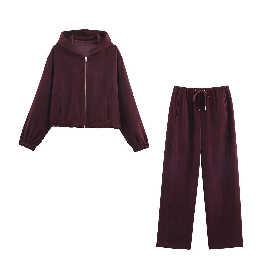 Ladies Boxy Hooded Jacket in Velvet Look with Full Zip and Elastic Hem Mune Fashion