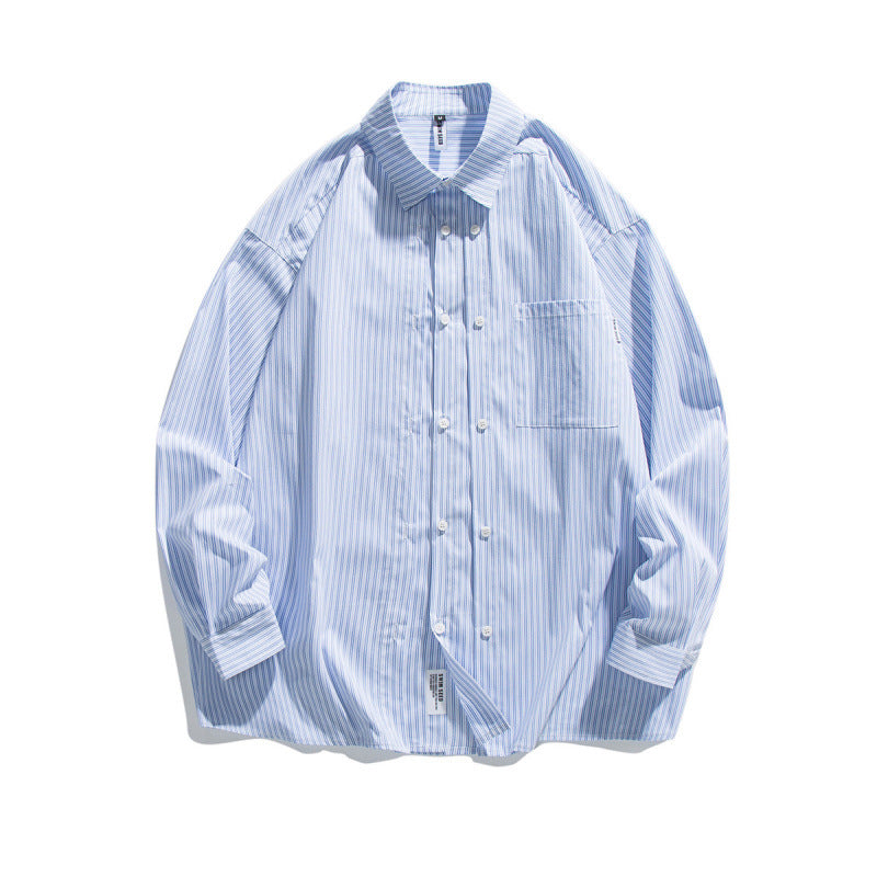 Men's Oversized Cotton Shirt with Fine Stripes and Chest Pocket Mune Fashion