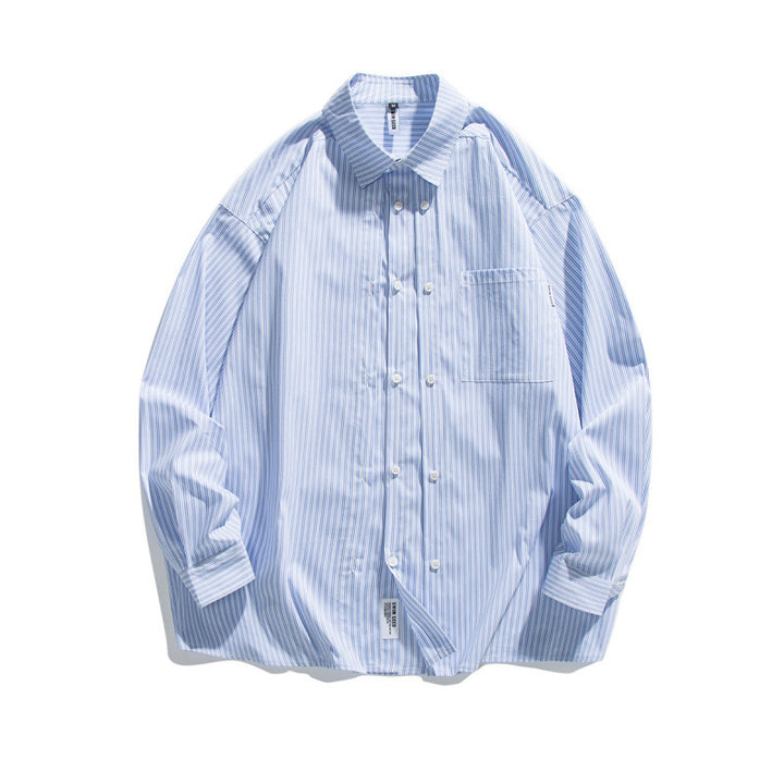 Men's Oversized Cotton Shirt with Fine Stripes and Chest Pocket Mune Fashion