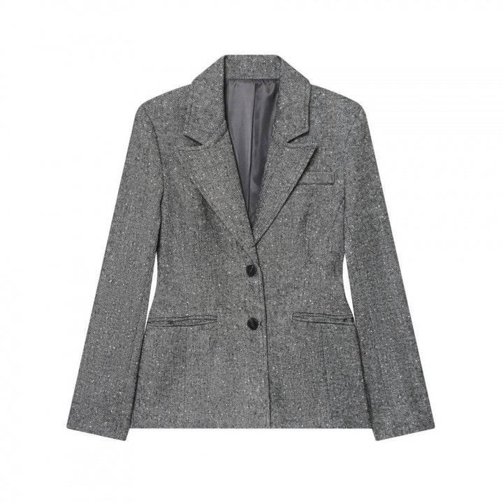 Women's Tailored Wool Blend Blazer with Notched Lapel and Patch Pockets Mune Fashion