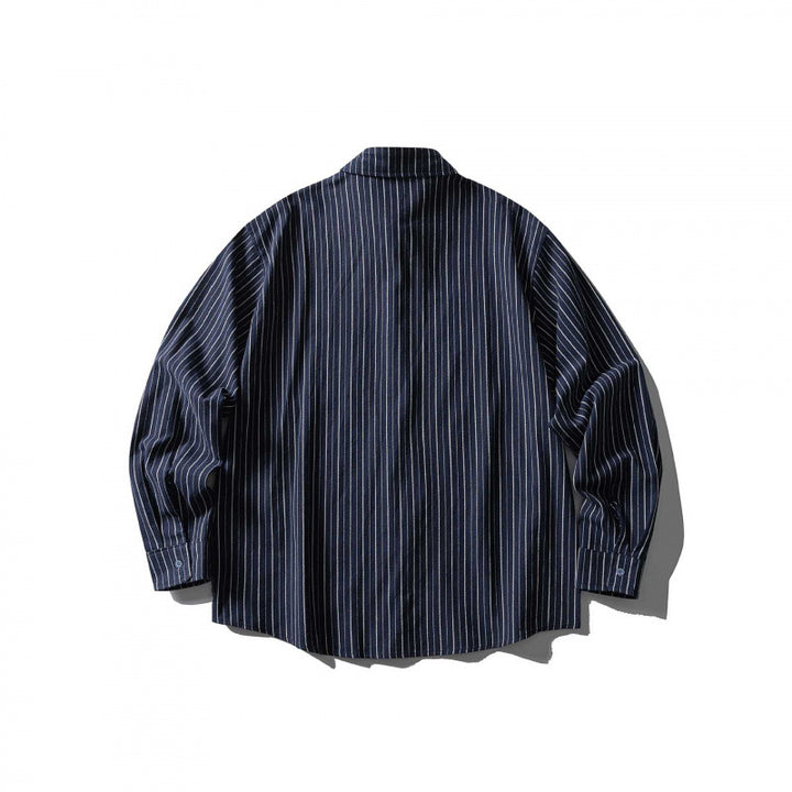 Unisex Oversize shirt in pinstripe look with breast pocket and rounded hem Mune Fashion