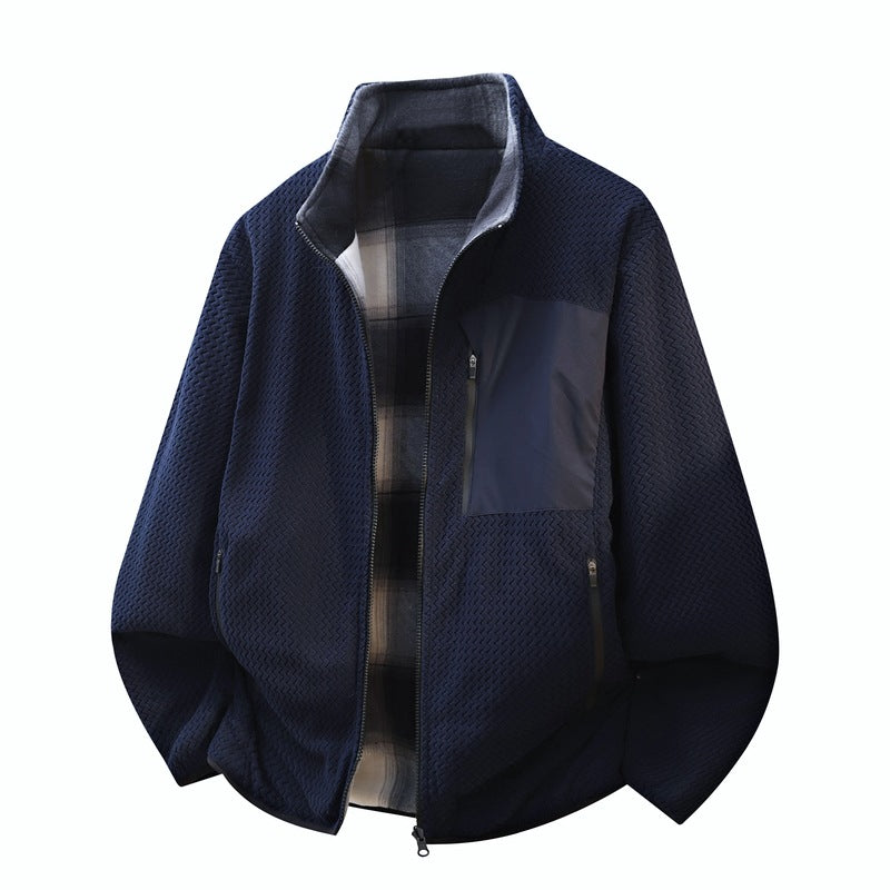 Men's structured fleece overlay jacket with contrast chest pocket and two-way zipper Mune Fashion