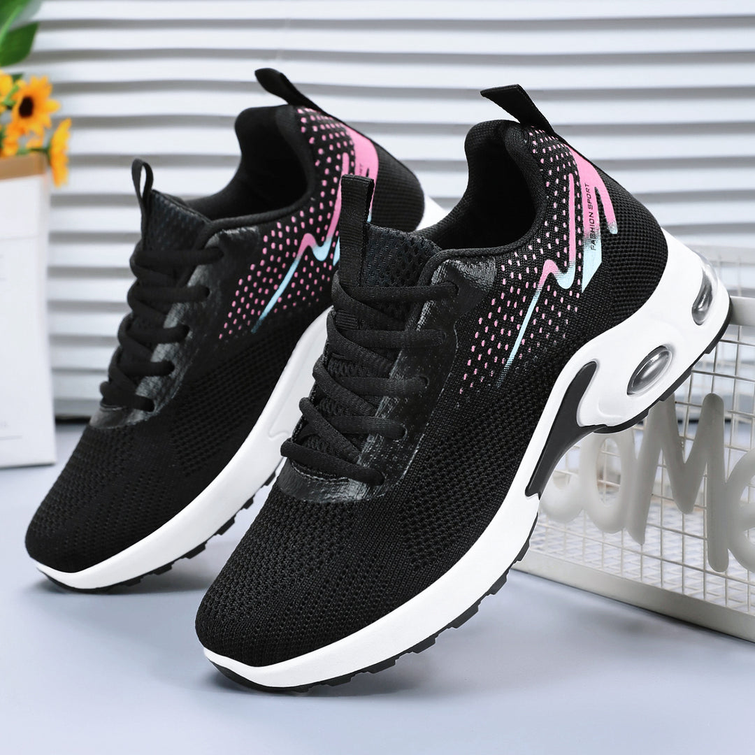 Women's sporty mesh running sneakers with visible air cushioning, breathable knitted upper and ergonomic comfort sole Mune Fashion