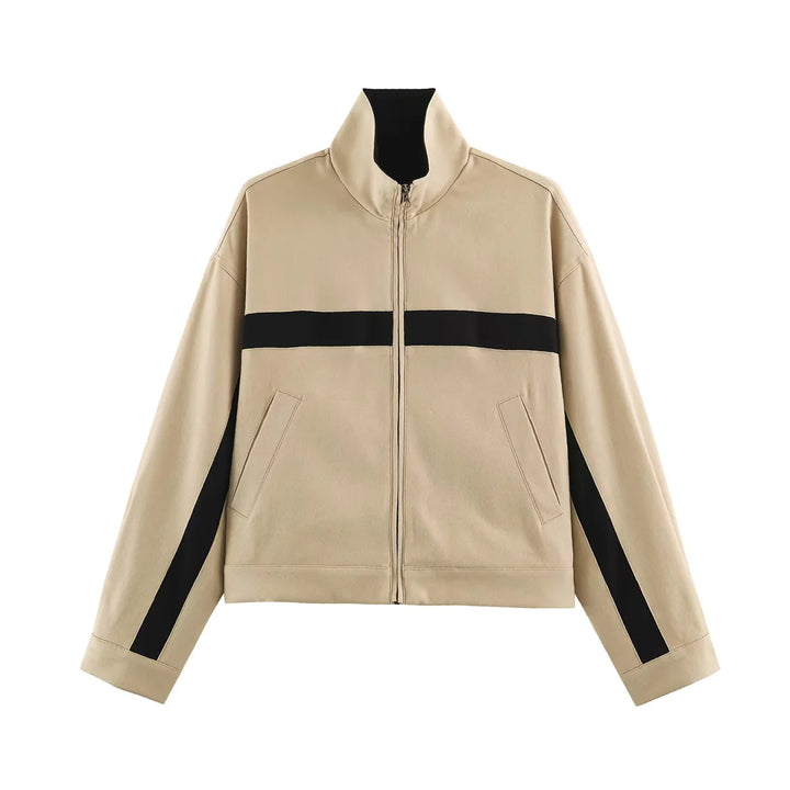 Women's sporty cropped track jacket with stand-up collar and contrasting side stripes Mune Fashion