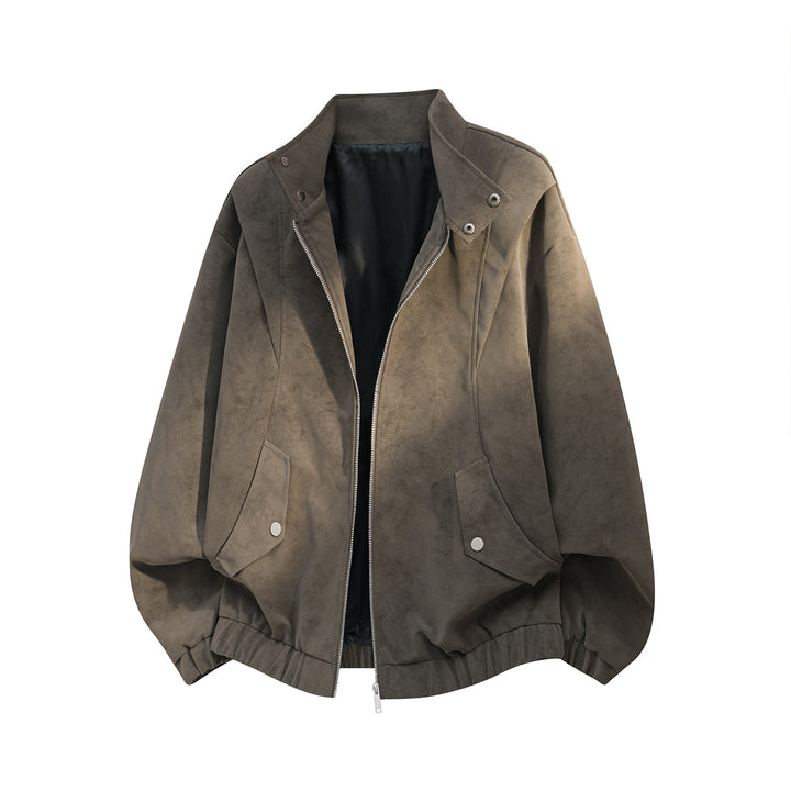 Men's Loose-Fit Suede Bomber Jacket with Stand Collar Mune Fashion