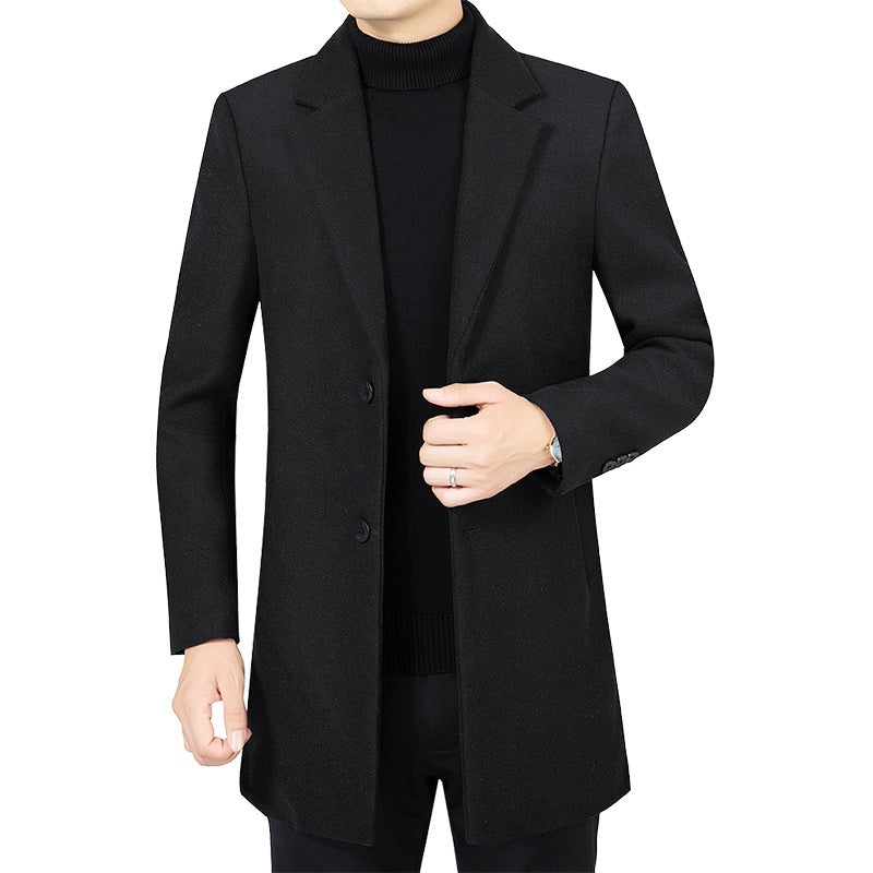 Men's Elegant Tailored Wool Blend Coat with Notch Lapel and Two Button Closure Mune Fashion