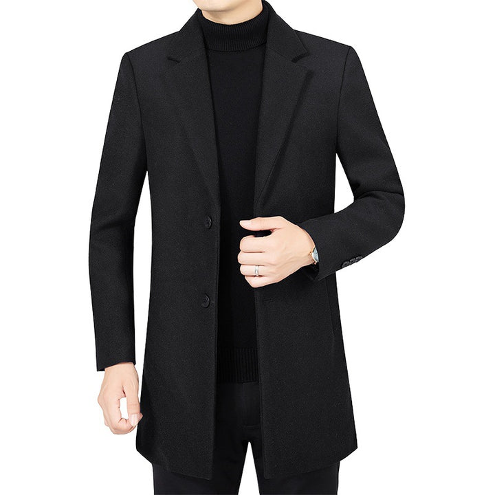 Men's Elegant Tailored Wool Blend Coat with Notch Lapel and Two Button Closure Mune Fashion