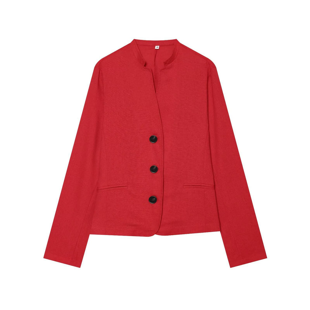 Women's short blazer without collar with straight hem and three buttons Mune Fashion