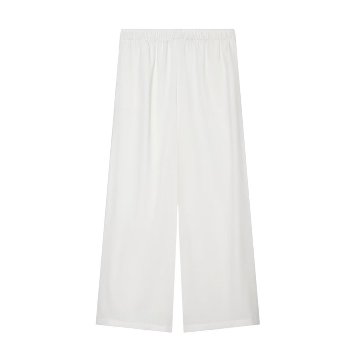 Women's Wide Palazzo Trousers with Elastic Waistband and Flowing Linen Mix Mune Fashion